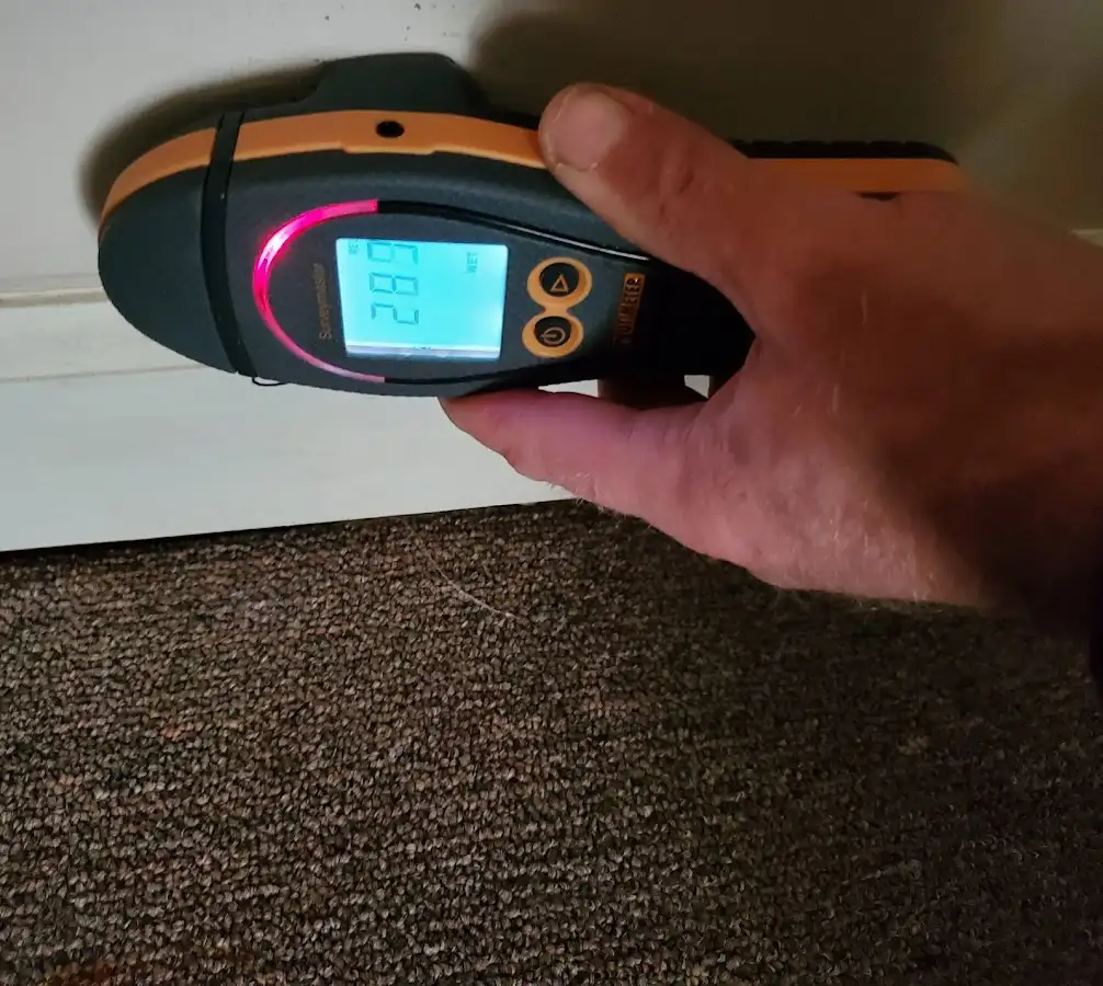 Moisture detection at baseboard during Burst Pipe Cleanup in Hanson